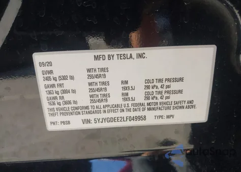 2020 Tesla Model Y Long Range Dual Motor All-Wheel Drive from USA, damaged, VIN 5YJYGDEE2LF049958